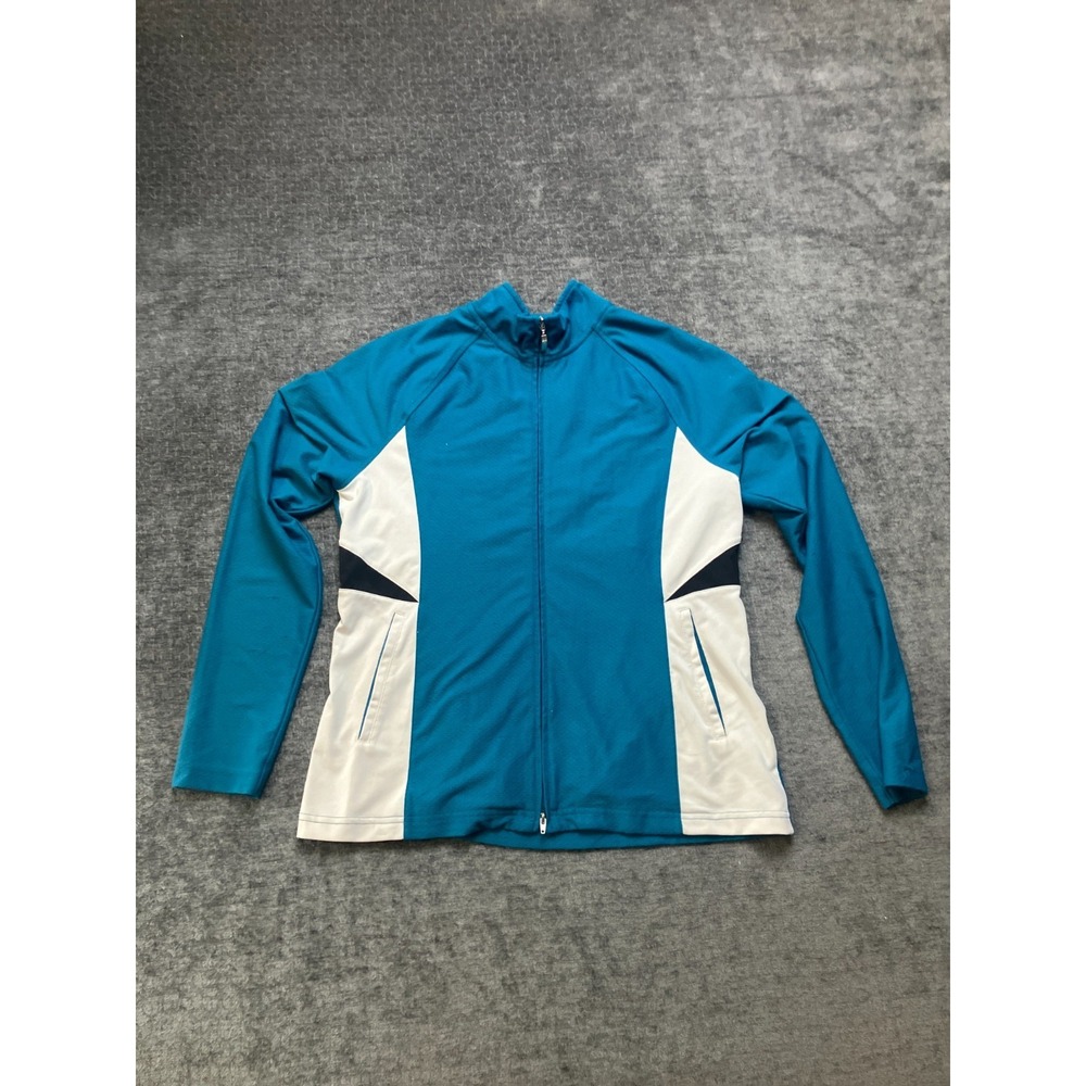 IZOD Cool FX Track Jacket Womens Small Blue Blue White Athletic Mock Neck Zip Up